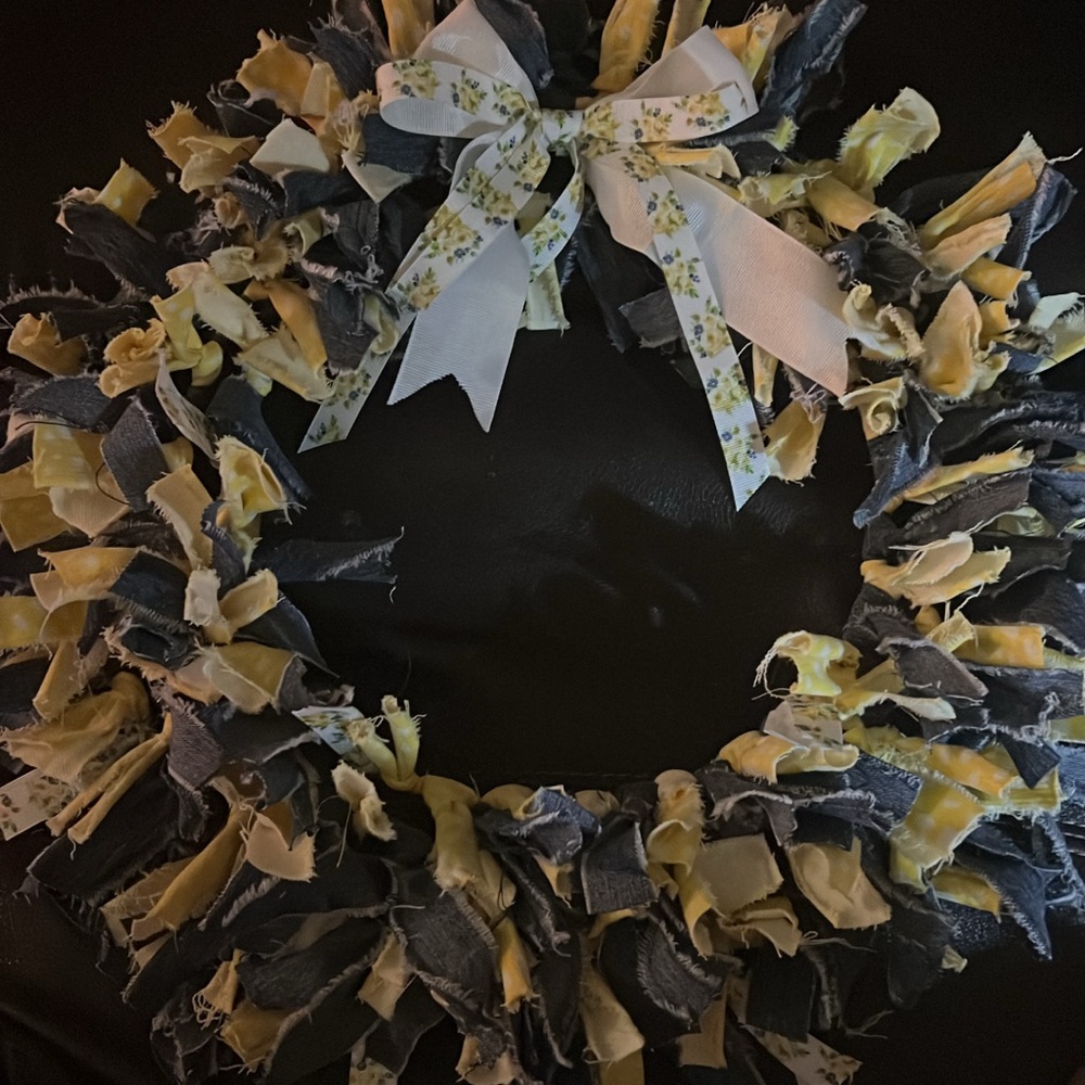 Handmade Denim and Yellow Fabric Wreath